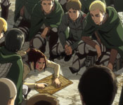 Hange planning the rescue operation of eren and ymir